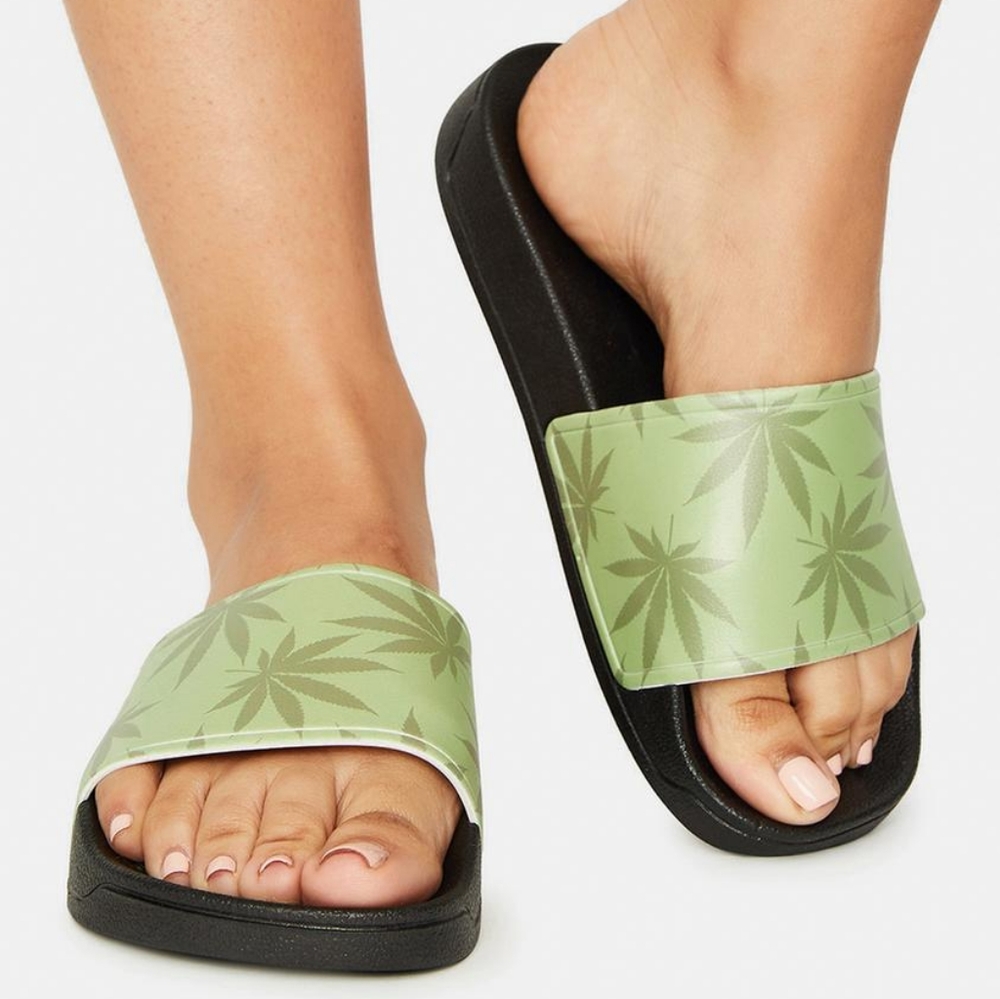 👣HUF 👣Green Plantlife Graphic Slides footwear